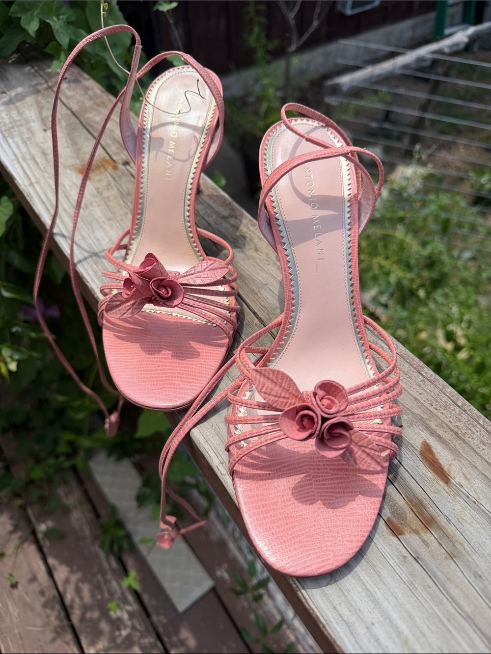 ANTONIO MELANI Pink Floral Lace-Up Sandals